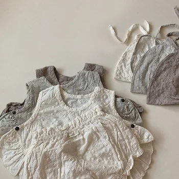 0-24M Baby Meiteņu Apģērbu Komplekti Zīdaiņiem 3pcs tīrtoņa Krāsu Izšuvumi Veste Topi, Šorti, Cepure, Apģērbs, Vasaras Zēns Apģērbu Komplekts