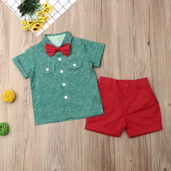 1-6Y Ziemassvētku Zēns Toddler Apģērbu Bērniem, Baby Boy Džentlmenis Atbilstu Oficiālās Krekls Zaļš Tops+Sarkanas Bikses Ziemassvētki Tērpiem