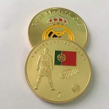 10 gab. Par Ronaldo futbola spēlētājs, sporta Barcelona zvaigzne sudraba zelta pārklājumu futbola krāsainu 40 mm kolekcijas suvenīrmonēta