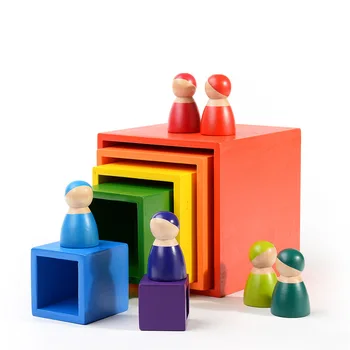 12Pcs Toddler Playset Montessori un Waldorf Iedvesmoja Varavīksnes Koka Rotaļlietas Krāsains Varavīksnes Bloki Varavīksnes Krāvējs Rotaļlietu, piemēram, Zīdaiņu
