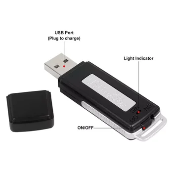 2 in 1 Mini USB Pen 8GB Atslēgu Ķēdes, Ciparu Audio Ierakstītājs 384KBPS Taustiņu, Ierakstīšana 70hours Ierakstu