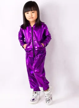 2018 Modes Pavasarī, Rudenī Bērni bomber Jacket Skatuves Sniegumu Valkāt paillette feminina casaco violeta Hip Hop deju mētelis