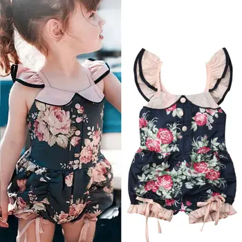 2019 Canis Vasaras Ziedu Toddler Bērniem, Baby Girl Apģērbu Vasaras Savirmot Romper Jumpsuit Tērpiem Jaunums Cute Apģērbs