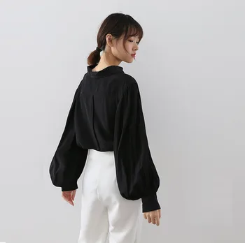 2019. gada rudenī jaunu retro laternu piedurknēm dizaina blūze korejiešu versija zaudēt plānas puff sleeve sieviešu krekls ar garām piedurknēm