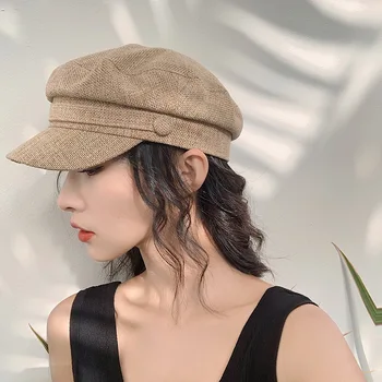 2019. gadā-Pavasarī un Rudenī Neto Sarkana Berete Navy Cepuru Modes Simts Komplekti, Atpūtas Astoņstūra formas Cepure Retro Mākslinieks Cepuri sieviešu beanie cepurēm