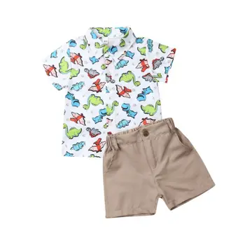 2019 Zīdainis, Mazulis Baby Boy Dinozauru Īsām Piedurknēm Topi, T-krekls+ Bikses Šorti Skolas Drēbes, Apģērbs, Apģērbi Vasaras