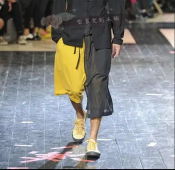 27-44 ! 2020. gada Vasarā Jaunā Vīriešu apģērbu personības dubultā slāņa marli Teļš-Garuma Bikses visu maču modes vīriešu kārtas dziedātājs kostīmi