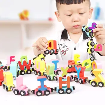 27Pcs/Set Magnētisko Numuru Alfabēta Dzīvnieku Mini Vilcienu Automašīnas, Izglītība Bērniem, Koka Rotaļlietas Bērniem 1-3 Gadus Veco Puzzle Izziņas Rotaļlietas
