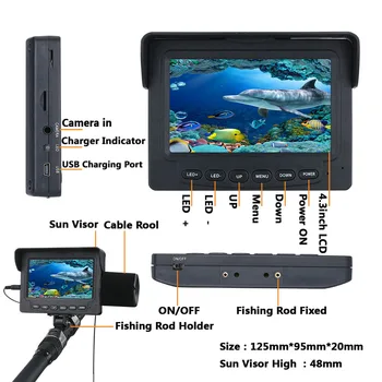 30M Fish Finder Zemūdens Zvejas Kamera 4.3 collu Monitors, 10PCS LED Nakts Redzamības 195 Grādiem Jūras riteņa Kameru Zvejas
