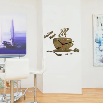 3D Kafijas Tasi Formas Pulksteņa DIY Spogulis Akrila Sienas Pulkstenis Moderna Virtuve Digitālās Sienas Uzlīmes, Home Dzīves Telpu Dekorēšana