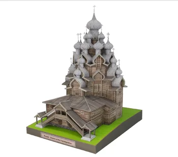 3D puzzle papīra veidošanas modeli, kas rotaļlietu pasaulē ir lielisks arhitektūras KIZHI BAZNĪCAS APSKAIDROŠANĀS Preobrazhenskaya Nikolskaya