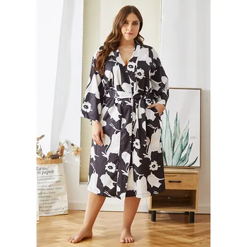 4XL Plus Lieluma Sievietēm Rudens Miega Drēbes Augstas Kvalitātes Vasaras Peldmēteļi Gadījuma Mīksts Elegants Naktsveļu Nakts Sleepwear Homewear