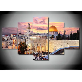 5 Gabali Jeruzalemes Moduļu Attēlu Mūsdienu Mājas Sienu Apdare, Audekls Attēlu Mākslas HD Iespiesti Glezna Uz Audekla Mākslas darbus