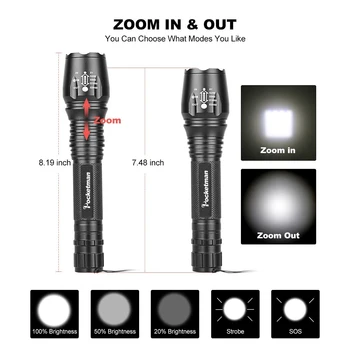 5 Režīmi Super Spilgti Super Spilgti LED Lukturītis Zoom XML-T6/L2 Spēcīgu Gaismas Ūdensizturīgs Policijas Lukturi 18650 Lāpu Gaismas