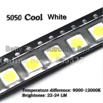 500PCS/DAUDZ 5050 balts 9000-12000k SMD LED spilgti balts gaismas diodes 22-24LM