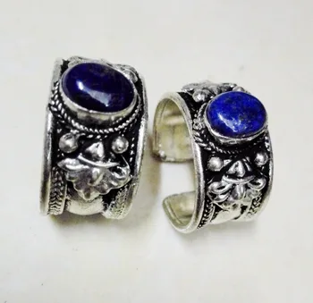 5gab / daudz gredzeni Veca Tibetas Sudraba Cirsts Mežģīnes un dabiski Zilas Lapis Lazuli akmens Nepāla Gredzens Regulējams Unisex