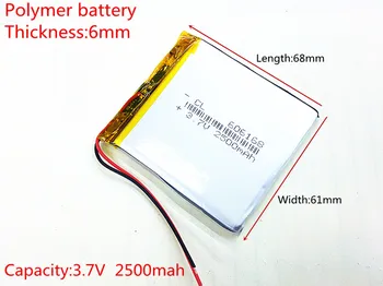 606168 3,7 V 2500mAh 606070 Litija Polimēru Li-Po li ion Baterijas šūnas Mp3 MP4 MP5 GPS PSP, mobilo, bluetooth