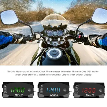 6V-30V Motocikla Elektronisko Pulksteni, Termometru Voltmetrs Trīs-In-One IP67 Ūdensizturīgs Putekļus necaurlaidīgs LED Watch