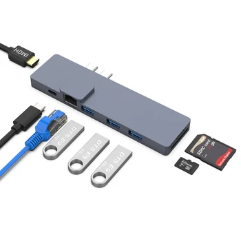 8 1 C Tipa Rumbu Adapteris ar Thunderbolt 3 4K IZŠĶIRTSPĒJAS 3 USB 3.0 Pieslēgvietām, SD TF Karšu Lasītājs 5-in-1 USB-C centrs MacBook Pro 2018 2019