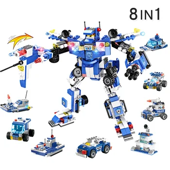8 In 1 Robots Modeli, Celtniecības Bloki, Rotaļlietas Pilsētas Policijas iecirkni, Ķieģeļu SWAT Skaitļi Robots Ieroču Kravas automašīnu Skaitļi Rotaļlieta Bērniem