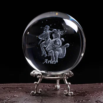 80 MM Lāzera Iegravēts Zodiaka Zīme Kristāla Bumbu Miniatūras 3D Crystal Amatniecības Stikla Rotājumu Jomā Home Decoration Accessories Dāvanu