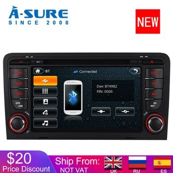 A-Pārliecināts, Auto Multimedia 7 Collu 2 Din Auto Radio Stereo, DVD Atskaņotājs, GPS Navigācijas AUDI A3 S3 RS3 8V 8PA DAB+ 3G Bluetooth SWC