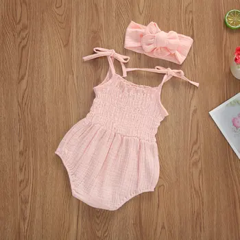 AA Lovely Baby Bodysuits 2gab Infant Baby Meitenes tīrtoņa Krāsu Bodysuits bez Piedurknēm Jumpsuits Galvu Jaundzimušo Apģērbi
