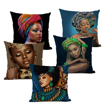 Afrikāņu Sievietes Portrets Apdrukāta Veļa Cottton Sēdekļa Spilvena segums, Dīvāns Afro Anotācija Mest Spilvens Gadījumā Dekoratīvā Spilvendrāna