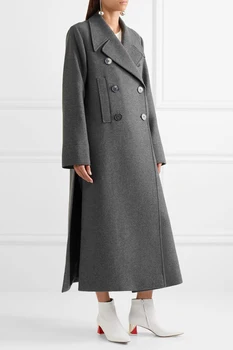 AK 2020. gada Pavasarī Ziemas Sievietes Vienkārši Veiciet krūšu Kabatas Maxi Garš Mētelis Sieviešu Vilnas Jakas manteau femme abrigos mujer