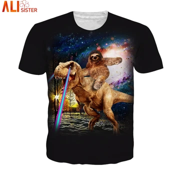 Alisister EUR Izmērs Galaxy Dinozauru Slinkums 3D T Krekls Camisa Masculina Dzīvnieku Print Apģērbu Vasaras Vīriešiem Sievietēm Unisex t-veida Krekls