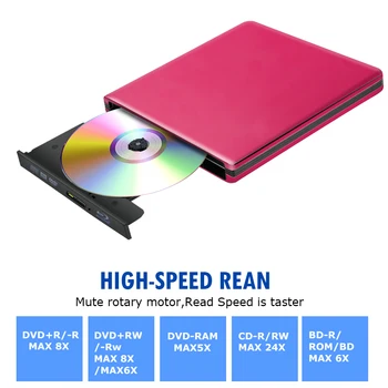Alumīnija Blu-ray Disku Ultra-plānas ārējo USB 3.0, Blu-ray rakstītāju, BD-RE, CD/DVD RW rakstītājs var spēlēt 3D 4K Blu-ray disku klēpjdatoru