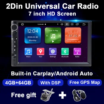 Android 10 Automašīnas Radio Multimediju Video Atskaņotājs Universālā 2Din Double Din 7 collu Touch Screen DSP 4GB 64GB 8CORE GPS Carplay poļu