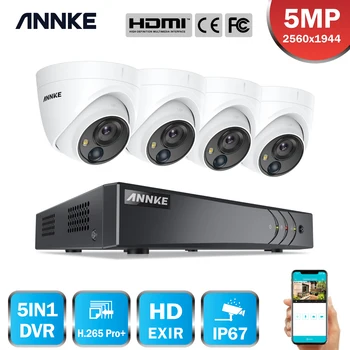 ANNKE 4CH 5MP Lite HD Video Novērošanas Sistēmas 5IN1 H. 265+ DVR Ar 4X 5MP Dome Āra Ūdensizturīgs PIR Drošības Kameras CCTV Komplekts