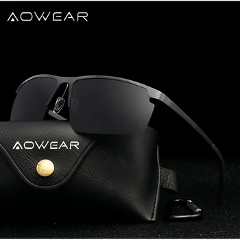 AOWEAR Patiesu Alumīnija bez apmales Saulesbrilles Vīriešiem Polarizētās Uv400 Augstas Kvalitātes Spoguļi Saules Brilles Vīriešiem Luksusa Zīmolu Vīriešu Brilles