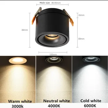 Aptumšojami LED COB Downlights Griestu Lampas 9W 12W 15W, Salokāma Un 360° Grozāms Fona Vietas Apgaismojums