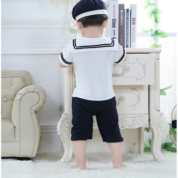 AU AKCIJU Jaundzimušais Zēns Jūrnieks Playsuit Toddler Apģērbs Uzstādīt Romper Drēbes+Cepure