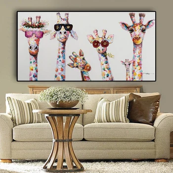 Audekla Apgleznošana Sienu Mākslas Dekors Cute Karikatūra Žirafes Plakātu Drukāt Audekls Art Pictures bērnistabai Plakāti un Mājas Dekoru