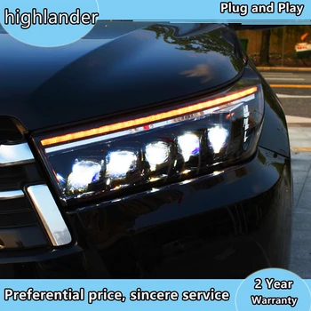 Auto Stils par 2018-2019 Jaunu Highlander Lukturi VISI LED priekšējo Lukturu dienas gaitas lukturi Bi-LED Objektīvs Augsta Zema Gaismas LED ar dinamisku savukārt signl