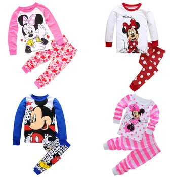Autum Baby Girl Bērniem Toddler Meitene, Pidžamas, Kokvilnas Mickey Minnie Karikatūra Sleepwear Pj ' s ar garām Piedurknēm Pidžamas Komplekti