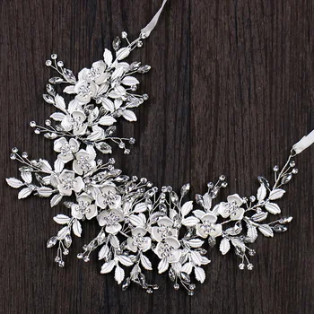 Balts metāla zieds ar rokām darinātas krelles luksusa sieviešu galvassegu kāzu cepures kāzu rotas, matu