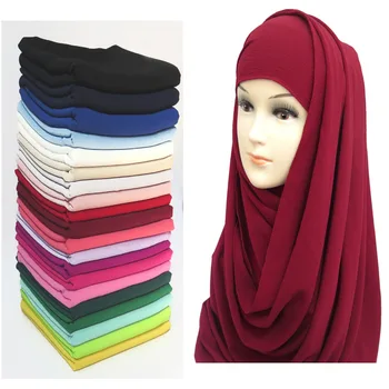 Bez Skatīt caur Burbulis Šifona Musulmaņu Hijab Šalle Šalle Vadītājs Turban Wrap Foulard Vienkāršā vienkrāsainu