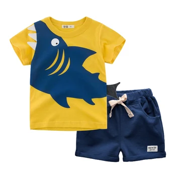 BINUDUCKLING Modes Vasaras Toddler Bērnu Zēniem Bērnu Apģērbu Komplekts Haizivs Drukāt Īsām Piedurknēm T-Krekls+Bikses, Kokvilnas Bērnu Drēbes