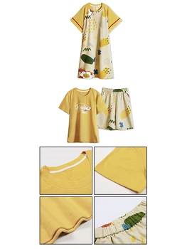 BZEL Plus Lieluma Pāris Pijama Uzstādīt Salds Karikatūra Nightdress Dzeltena Vēstuli Top Jauniešu Stila Apaļu Kakla Nighty Gadījuma Kokvilnas Homewear