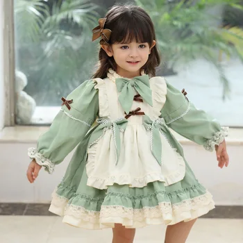 Bērniem Spāņu Vintage Kleita Oriģinālo Baby Girl Lolita Princese Bumbu Kleita 2020 Rudens Ziemas Kids Ziemassvētku Zaļās Kleitas