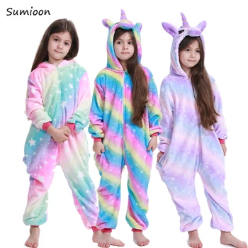 Bērnu Pidžamas Meitenēm, Zēniem Sleepwear Bērnu Jumpsuit Nakts Drēbes Dzīvnieku Karikatūra Lauva Flaneļa Unicorn Bērnu Pidžamas 6 8 10T