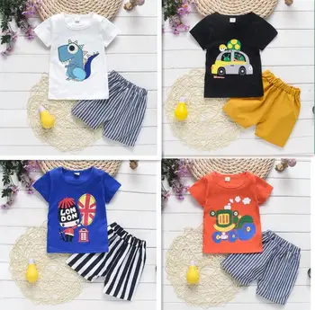 Bērnu zēnu Apģērba Komplekts Vasaras Modes Kokvilnas ar Īsām Piedurknēm T-krekls +Šorti 2gab Bērniem, Apģērbs Zēniem Tracksuit drēbes 1-2-3-4Y
