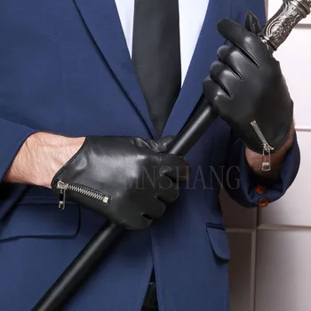 Cilvēks modes atdzist pusē rāvējslēdzēju īsta Itālijas āda melns cimdi