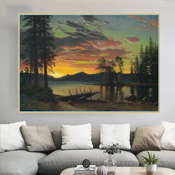 Citon Audekls Mākslas, Eļļas Glezna Albert Bierstadt《Krēslā, Lake Tahoe》Mākslas Plakātu Grafiskās Sienas Dekori Mūsdienu Mājas Apdare