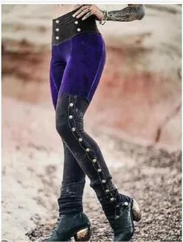 COLDKER Sieviešu Modes Gothic Steampunk Apvalku Buttoned Augsta Vidukļa Gadījuma Kabatas raibs Krāsu Bikses street wear dāmas