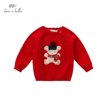 DBJ14590 dave bella ziemas cute baby girls karikatūra Ziemassvētku adīts džemperis bērniem, modes toddler boutique topi